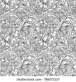 Vector seamless monochrome floral pattern