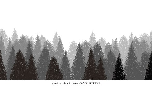 Vector Seamless Monochrome Forest Background Illustration With Text Space. Horizontally Repeatable.