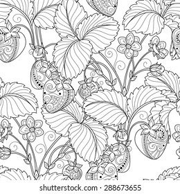 Vector Seamless Monochrome Fruit Pattern. Hand Drawn Decorative Strawberry