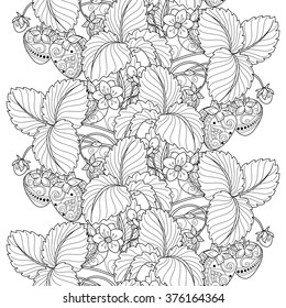 Vector Seamless Monochrome Fruit Pattern. Hand Drawn Decorative Strawberry