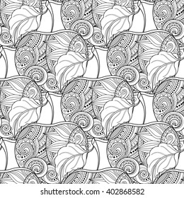 Vector Seamless Monochrome Fruit Pattern. Hand Drawn Decorative Apple