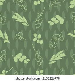 Vector seamless monochrome green cute leaves doodle pattern. Suitable for wallpaper and textile.