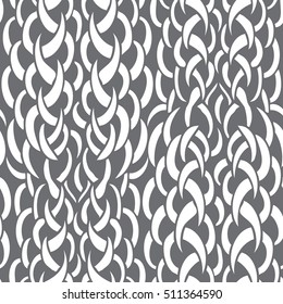 Vector seamless monochrome hand drawn pattern with interwoven knitting ornament