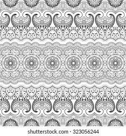 Vector Seamless Monochrome Ornate Pattern. Hand Drawn Damask Texture, Vintage Style