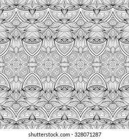 Vector Seamless Monochrome Ornate Pattern. Hand Drawn Damask Texture, Vintage Style