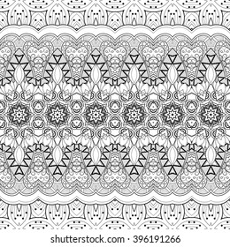 Vector Seamless Monochrome Ornate Pattern. Hand Drawn Damask Texture, Vintage Style
