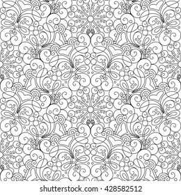 Vector Seamless Monochrome Ornate Pattern. Hand Drawn Mandala Texture, Vintage Indian Style