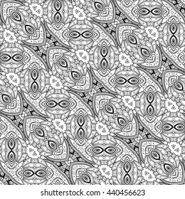 Vector Seamless Monochrome Ornate Pattern. Hand Drawn Damask Texture, Vintage Style