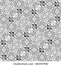 Vector Seamless Monochrome Ornate Pattern. Hand Drawn Damask Texture, Vintage Style