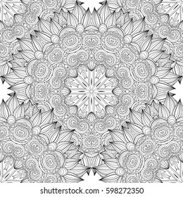 Vector Seamless Monochrome Ornate Pattern. Hand Drawn Mandala Texture, Vintage Indian Style