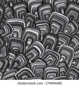 Vector seamless monochrome pattern. Abstract, cartoon, stylized background with the illusion of movement.