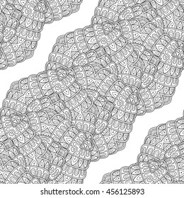 Vector Seamless Monochrome Pattern. Abstract Lace Isolated On White Background. Hand Drawn Decorative Element. For Coloring