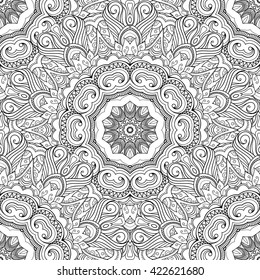 Vector Seamless Monochrome Pattern For Coloring. Hand Drawn Decorative Scales