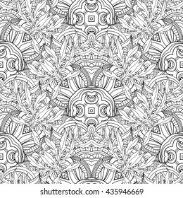 Vector Seamless Monochrome Pattern For Coloring. Hand Drawn Decorative Scales