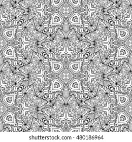 Vector Seamless Monochrome Pattern. For Coloring. Hand Drawn Decorative Scales