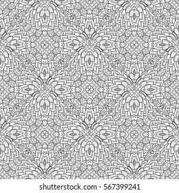 Vector Seamless Monochrome Pattern. For Coloring. Hand Drawn Decorative Scales