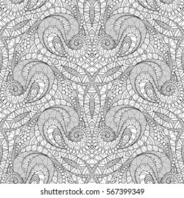 Vector Seamless Monochrome Pattern. For Coloring. Hand Drawn Decorative Scales