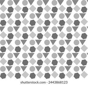 Vector seamless monochrome pattern in the form of gray geometric shapes on a white background