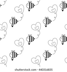 Vector seamless monochrome pattern. Graphic tile. Print with cute symbol bees. Endless texture. Design textile. Elegance wallpaper with silhouette bees.