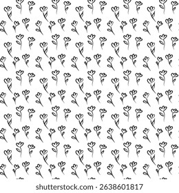 Vector seamless monochrome pattern with hand-drawn plants. For printing, packaging, wallpaper, textiles, scrapbooking