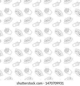 Vector seamless monochrome pattern linear fastfood