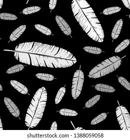 Vector seamless monochrome pattern of palm leaves and tropical plants. Exotic background for seasonal design.