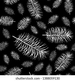 Vector seamless monochrome pattern of palm leaves and tropical plants. Exotic background for seasonal design.