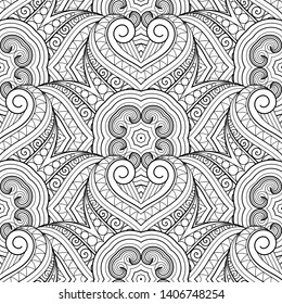 Vector Seamless Monochrome Pattern. Printable Coloring Pages. Hand Drawn Decorative Scales