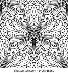 Vector Seamless Monochrome Pattern. Printable Coloring Pages. Hand Drawn Decorative Scales
