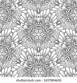 Vector Seamless Monochrome Pattern. Printable Coloring Pages. Hand Drawn Decorative Scales