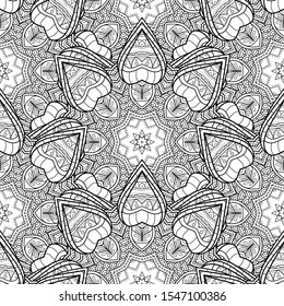 Vector Seamless Monochrome Pattern. Printable Coloring Pages. Hand Drawn Decorative Scales