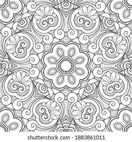 Vector Seamless Monochrome Pattern. Printable Coloring Pages. Hand Drawn Decorative Squama