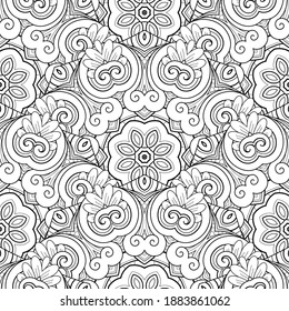 Vector Seamless Monochrome Pattern. Printable Coloring Pages. Hand Drawn Decorative Squama