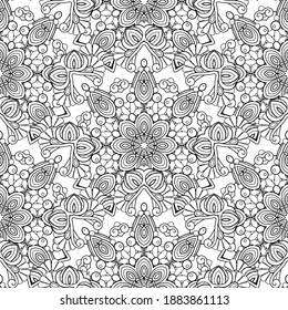 Vector Seamless Monochrome Pattern. Printable Coloring Pages. Hand Drawn Decorative Squama