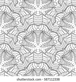 Vector Seamless Monochrome Pattern. Printable Coloring. Hand Drawn Decorative Scales