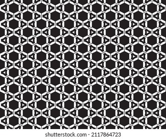 Vector seamless monochrome pattern of soccer ball with black hexagons and simple shaped texture. Football illustration.