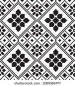 Vector seamless monochrome Ukrainian ornament. Cross stitch pattern. Slavic peoples pattern, Russian Belarusian, Bulgarian, Serbian, Polish
