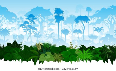 Vector seamless morning tropical rainforest Jungle background