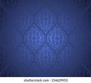 Vector Seamless Moroccan Blue Pattern Background With Flowers