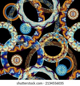 Vector seamless mosaic art pattern. Art background.