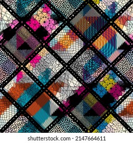 Vector seamless mosaic art pattern. Art background.