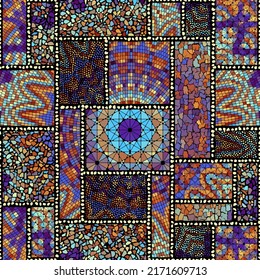 Vector seamless mosaic art pattern. Art background.
