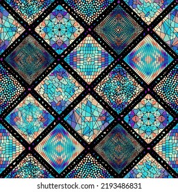 Vector seamless mosaic art pattern. Art background.