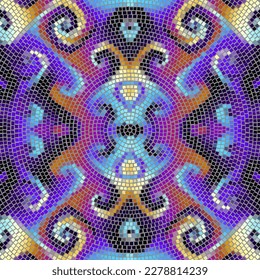 Vector seamless mosaic art pattern. Art background.