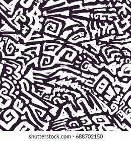 Vector Seamless Mosaic Pattern. Mix of Hand Drawn Curve Shapes. Modern Art Background