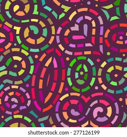 Vector Seamless Mosaic Pattern. Modern Stylish Background with Separated Colorful Linear Shapes