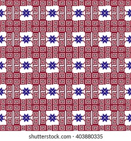 Vector seamless mosaic. Subject maze. Red, black, blue. For the design, printing, presentations, light and textile industry