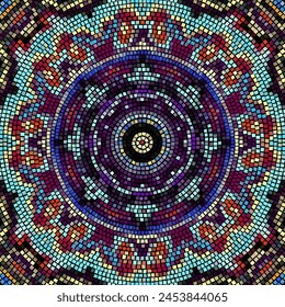 Vector seamless mosaic tile pattern. Ceramic tiles background. Mandala vector illustration.