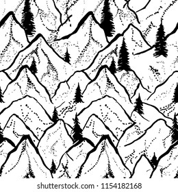 vector seamless mountain black and white