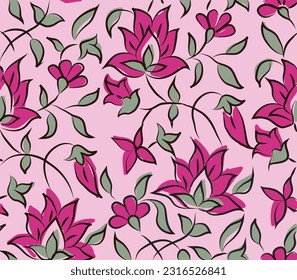 Vector Seamless mughal flower pattern block print